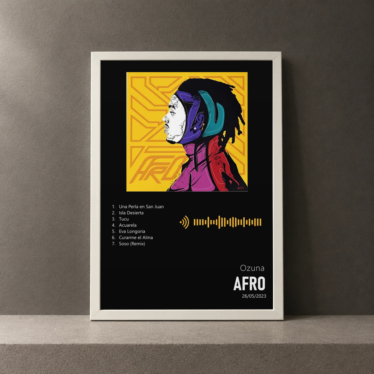 Cuadro de Afro de Ozuna, marco de 18 x 24 cm