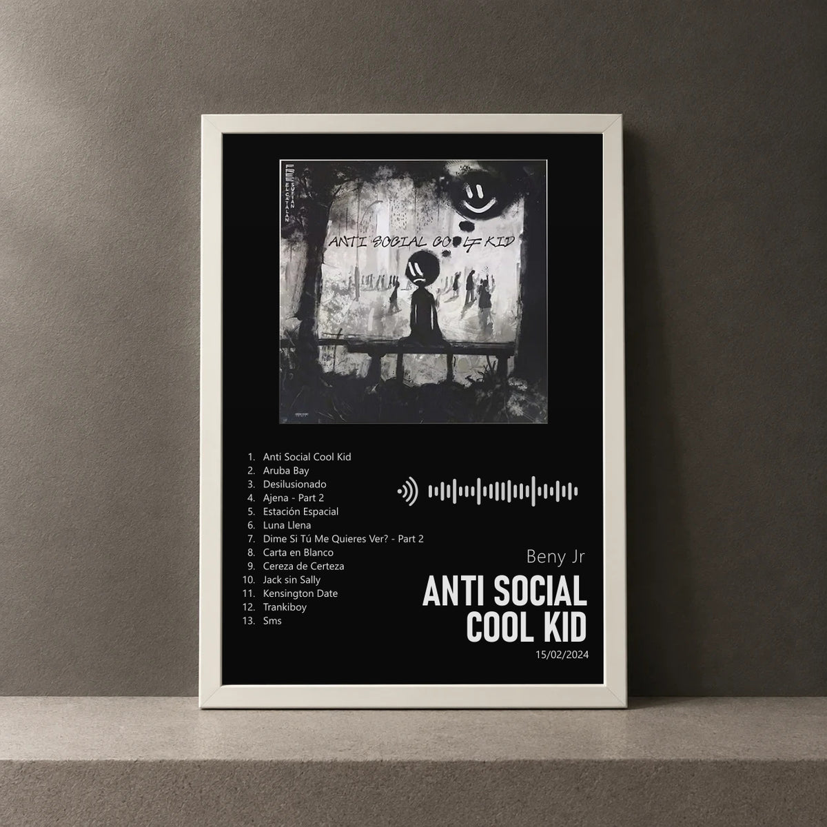 Cuadro de Anti Social Cool Kid de Beny Jr, marco de 18 x 24 cm