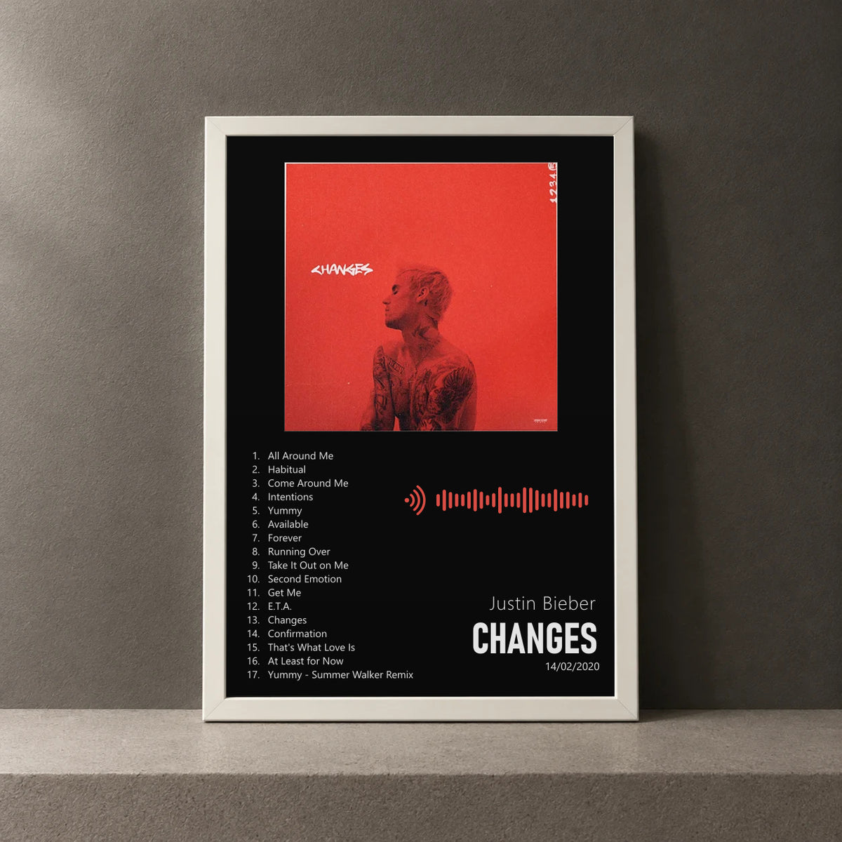 Cuadro de Changes de Justin Bieber, marco de 18 x 24 cm