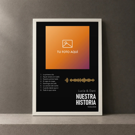 Cuadro personalizado de 18 x 24 cm con tu foto, tus canciones, vuestros nombres y la fecha