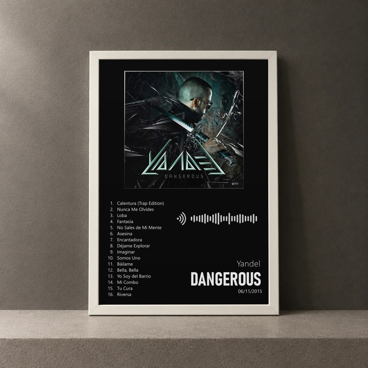 Cuadro de Dangerous de Yandel, marco de 18 x 24 cm