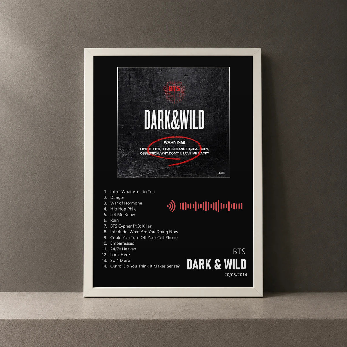 Cuadro de Dark & Wild de BTS, marco de 18 x 24 cm