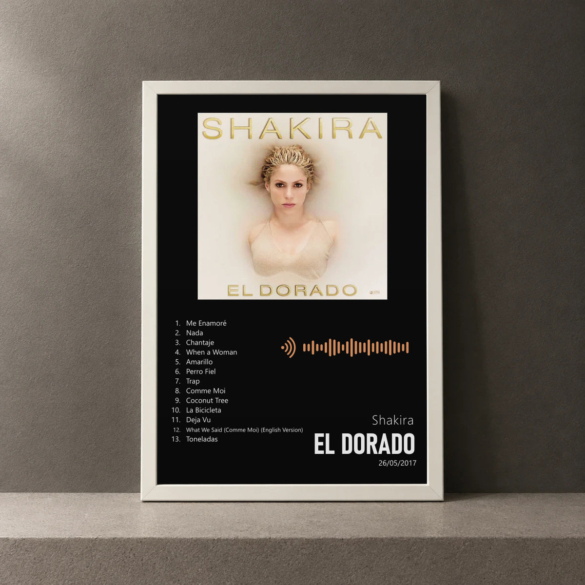 Cuadro de El Dorado de Shakira, marco de 18 x 24 cm