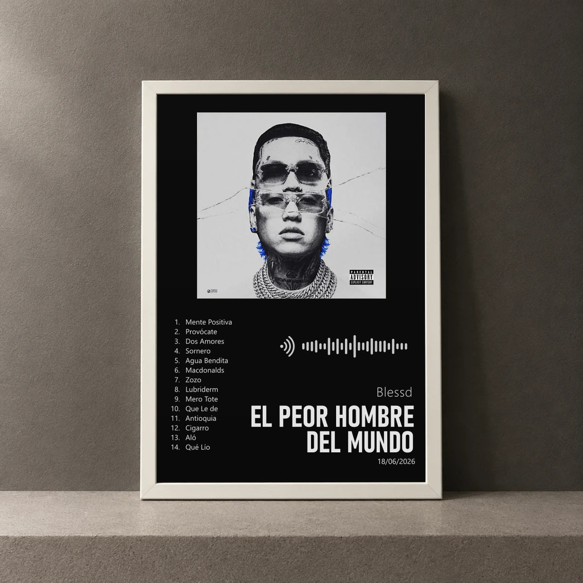 Cuadro de EL PEOR HOMBRE DEL MUNDO de Blessd, marco de 18 x 24 cm