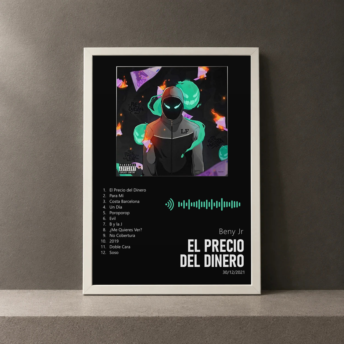 Cuadro de El Precio del Dinero de Beny Jr, marco de 18 x 24 cm