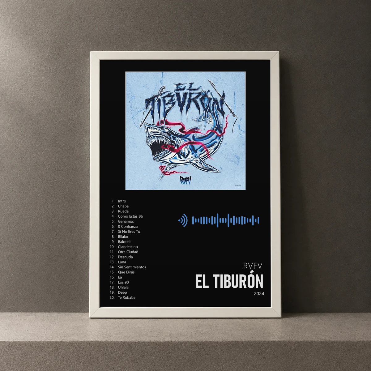 Cuadro de EL TIBURÓN de RVFV, marco de 18 x 24 cm