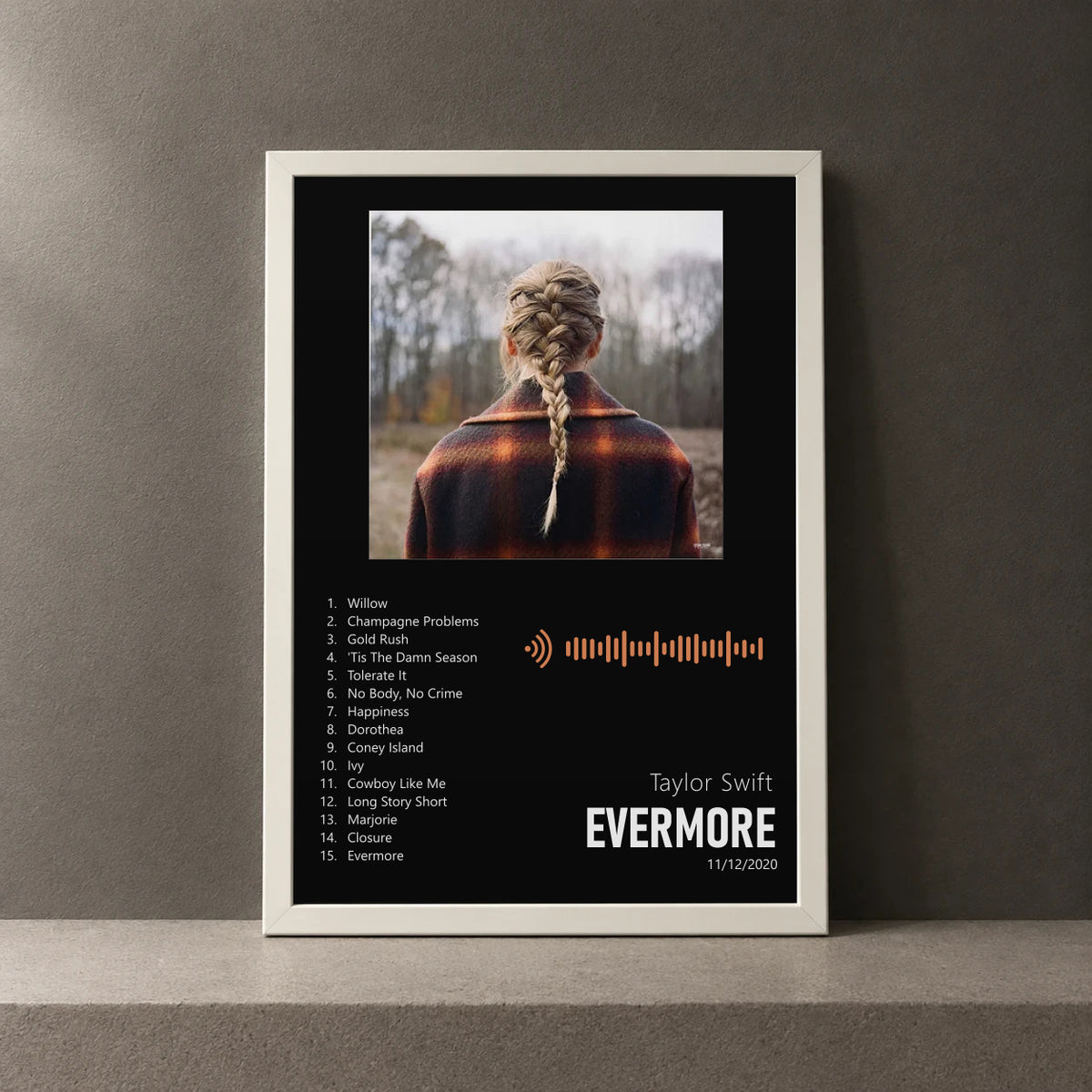 Cuadro de evermore de Taylor Swift, marco de 18 x 24 cm