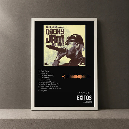 Cuadro de Exitos de Nicky Jam, marco de 18 x 24 cm