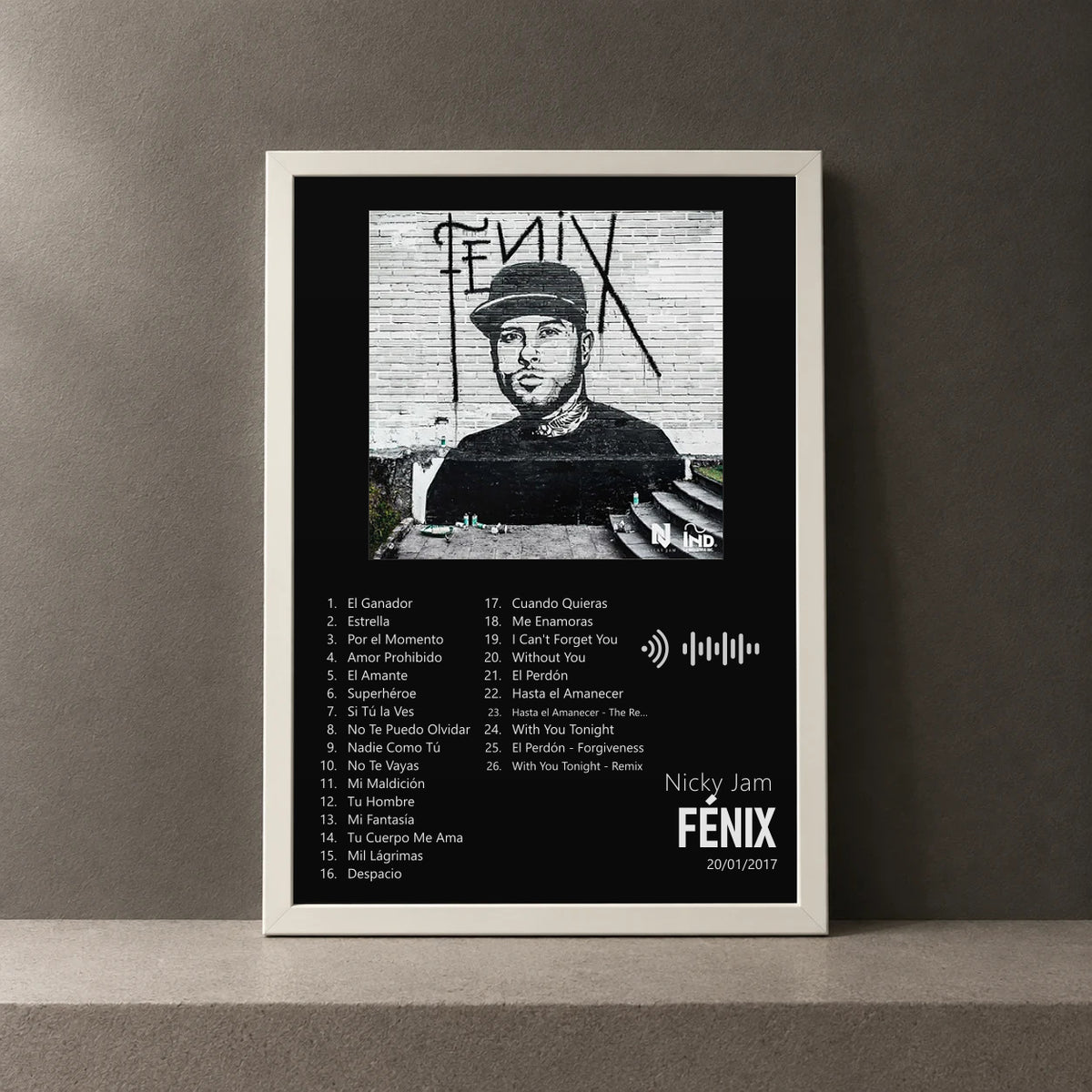 Cuadro de Fénix de Nicky Jam, marco de 18 x 24 cm