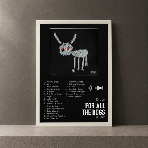 Cuadro de For All The Dogs de Drake, marco de 18 x 24 cm