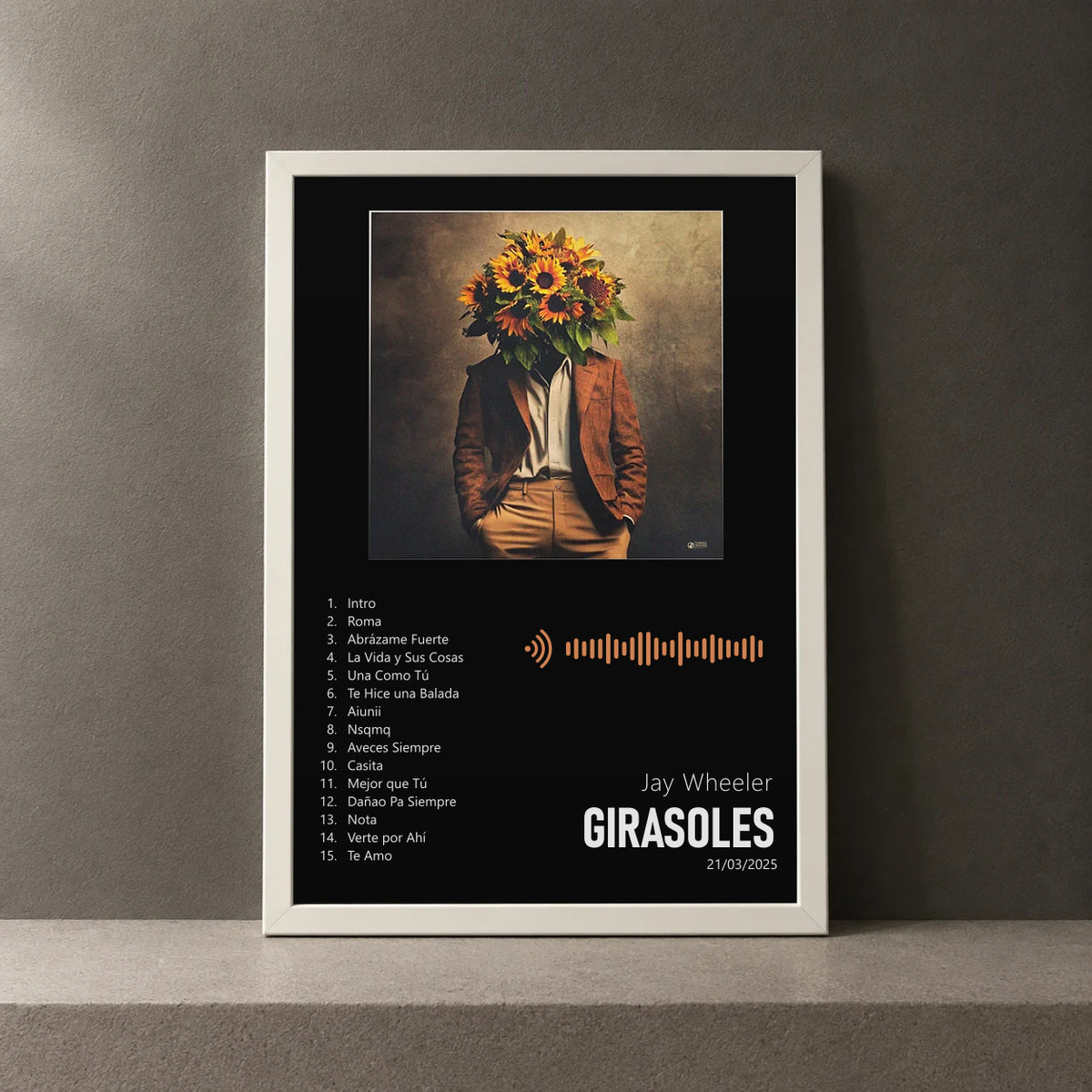 Cuadro de GIRASOLES de Jay Wheeler, marco de 18 x 24 cm