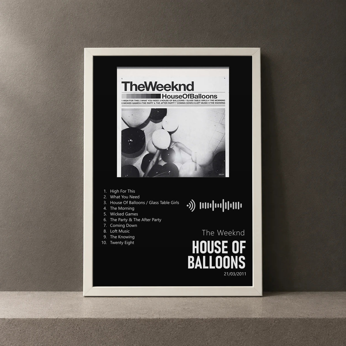 Cuadro de House Of Balloons de The Weeknd, marco de 18 x 24 cm