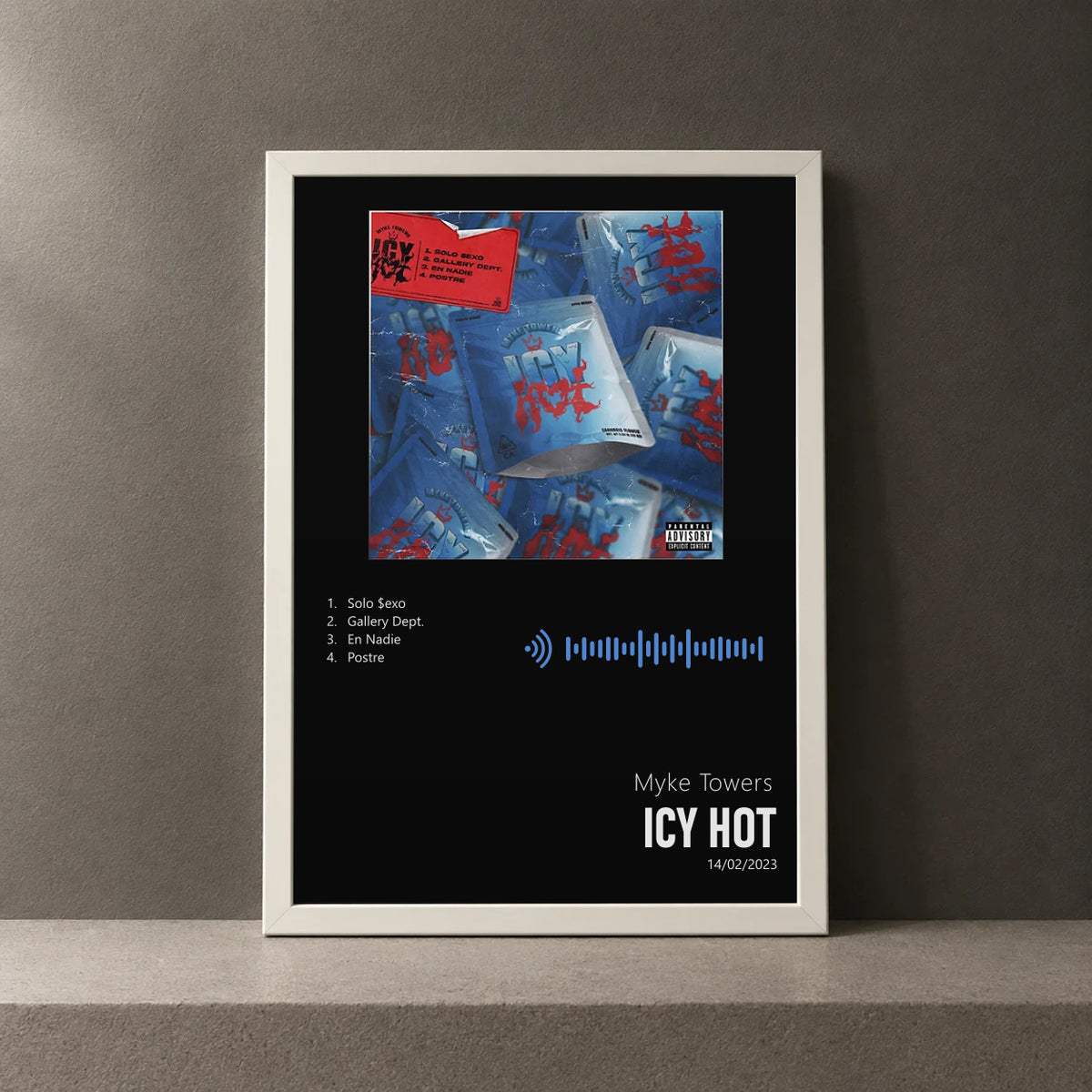 Cuadro de Icy Hot de Myke Towers, marco de 18 x 24 cm