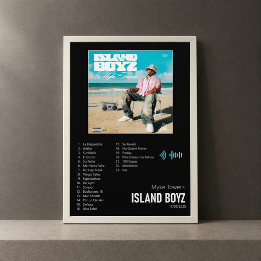 Cuadro de ISLAND BOYZ de Myke Towers, marco de 18 x 24 cm