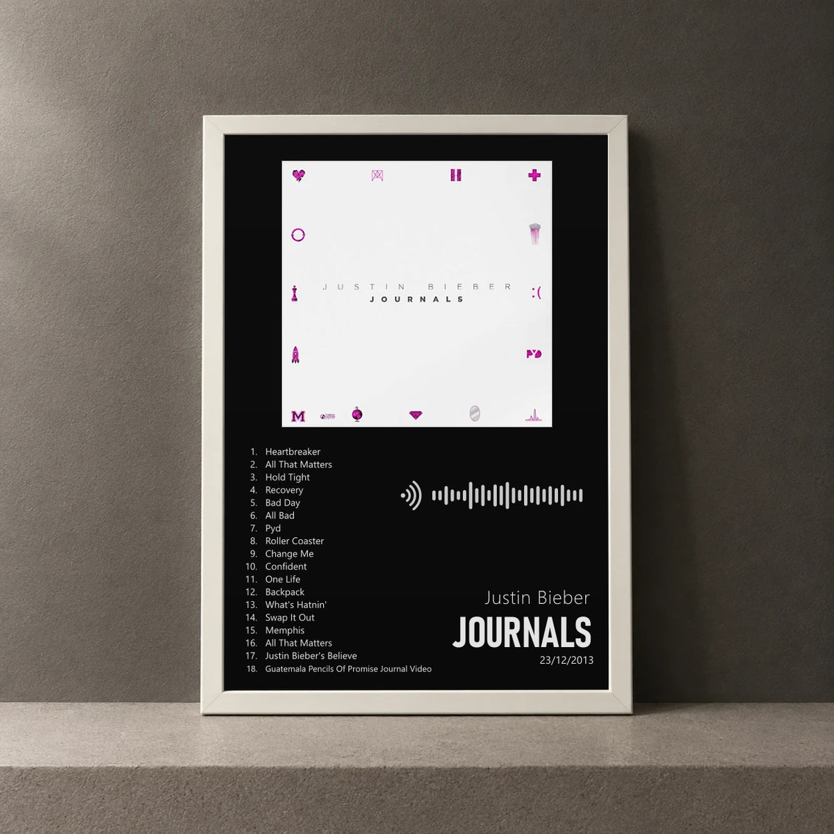 Cuadro de Journals de Justin Bieber, marco de 18 x 24 cm