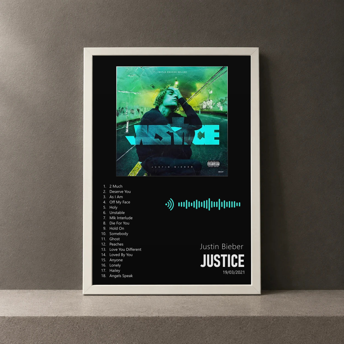 Cuadro de Justice de Justin Bieber, marco de 18 x 24 cm