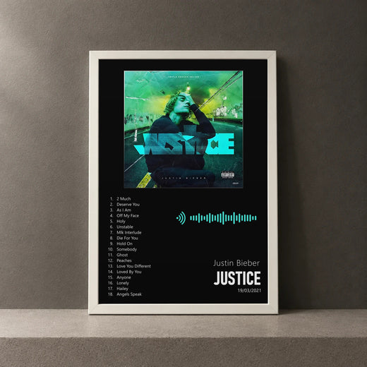 Cuadro de Justice de Justin Bieber, marco de 18 x 24 cm