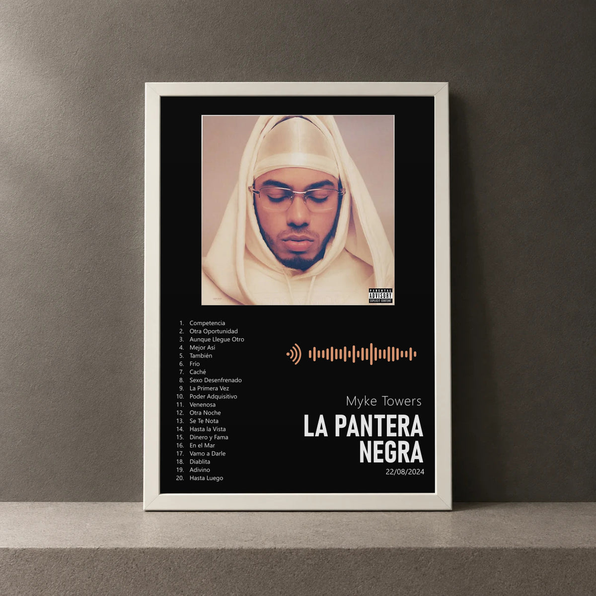 Cuadro de LA PANTERA NEGRA de Myke Towers, marco de 18 x 24 cm