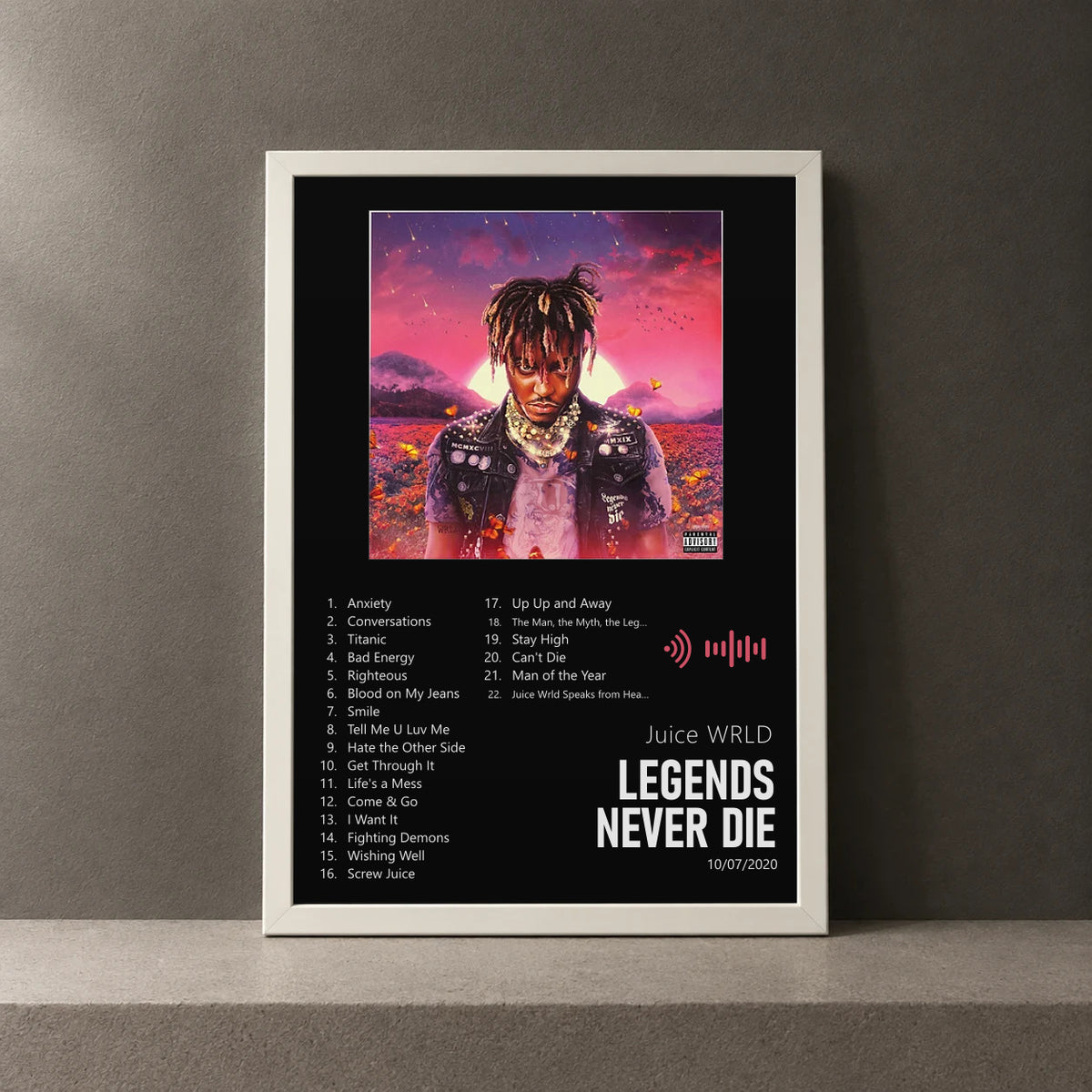 Cuadro de Legends Never Die de Juice WRLD, marco de 18 x 24 cm