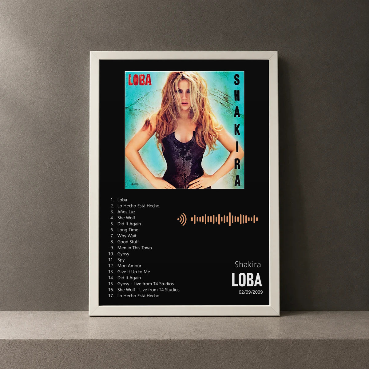 Cuadro de Loba de Shakira, marco de 18 x 24 cm