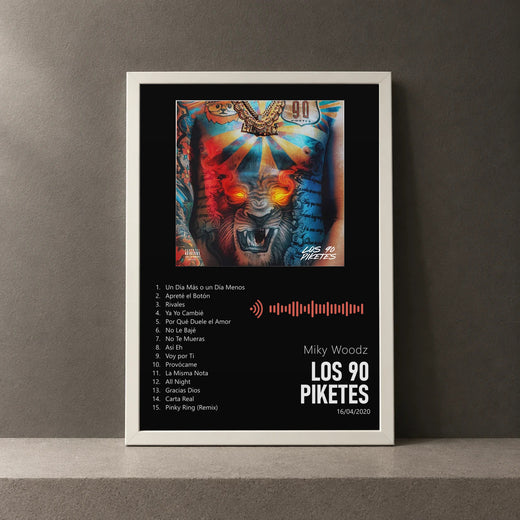 Cuadro de Los 90 Piketes de Miky Woodz, marco de 18 x 24 cm