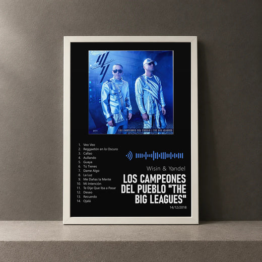 Cuadro de Los Campeones del Pueblo "The Big Leagues" de Wisin & Yandel, marco de 18 x 24 cm