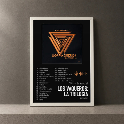 Cuadro de Los Vaqueros: La Trilogía de Wisin & Yandel, marco de 18 x 24 cm