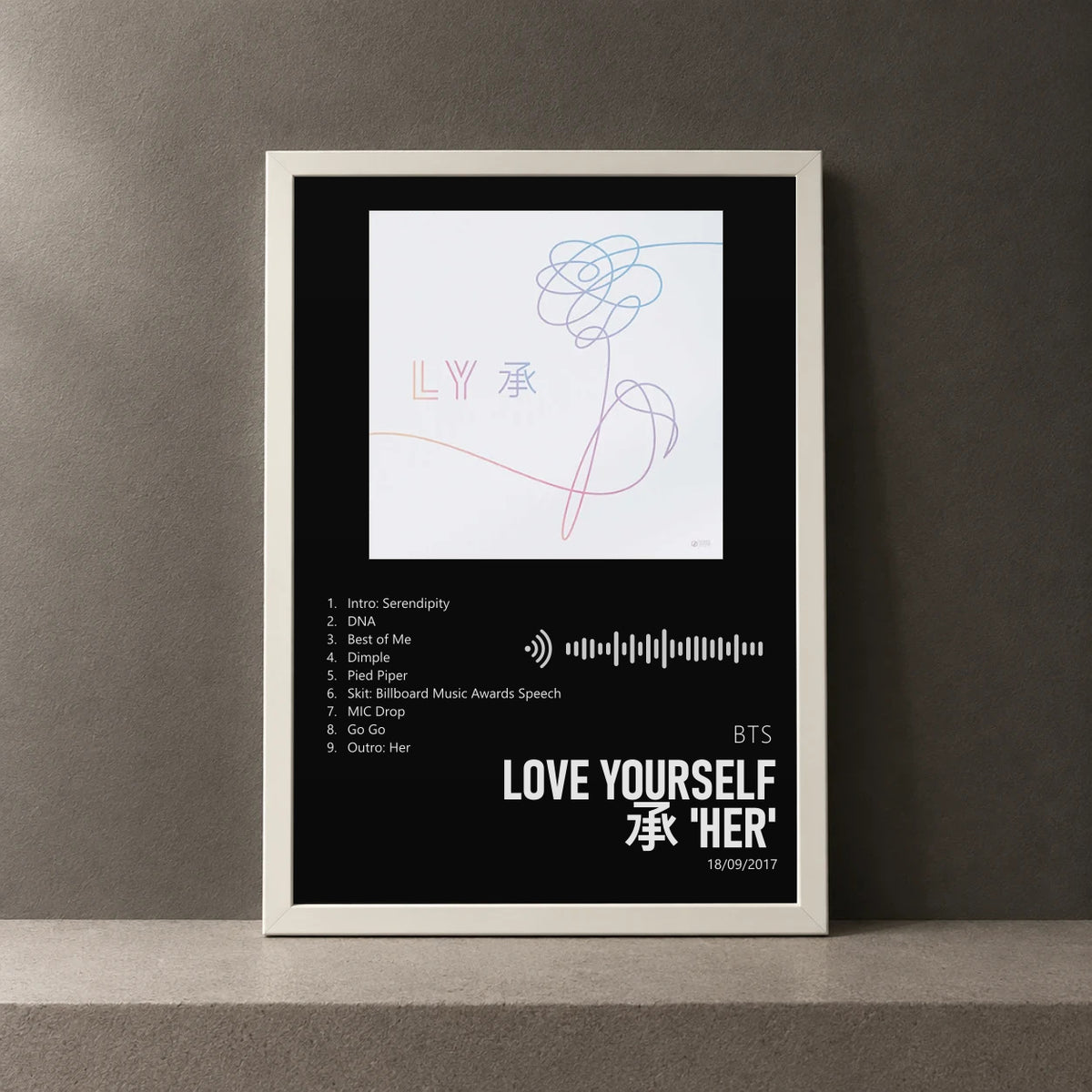 Cuadro de Love Yourself 承 'Her' de BTS, marco de 18 x 24 cm