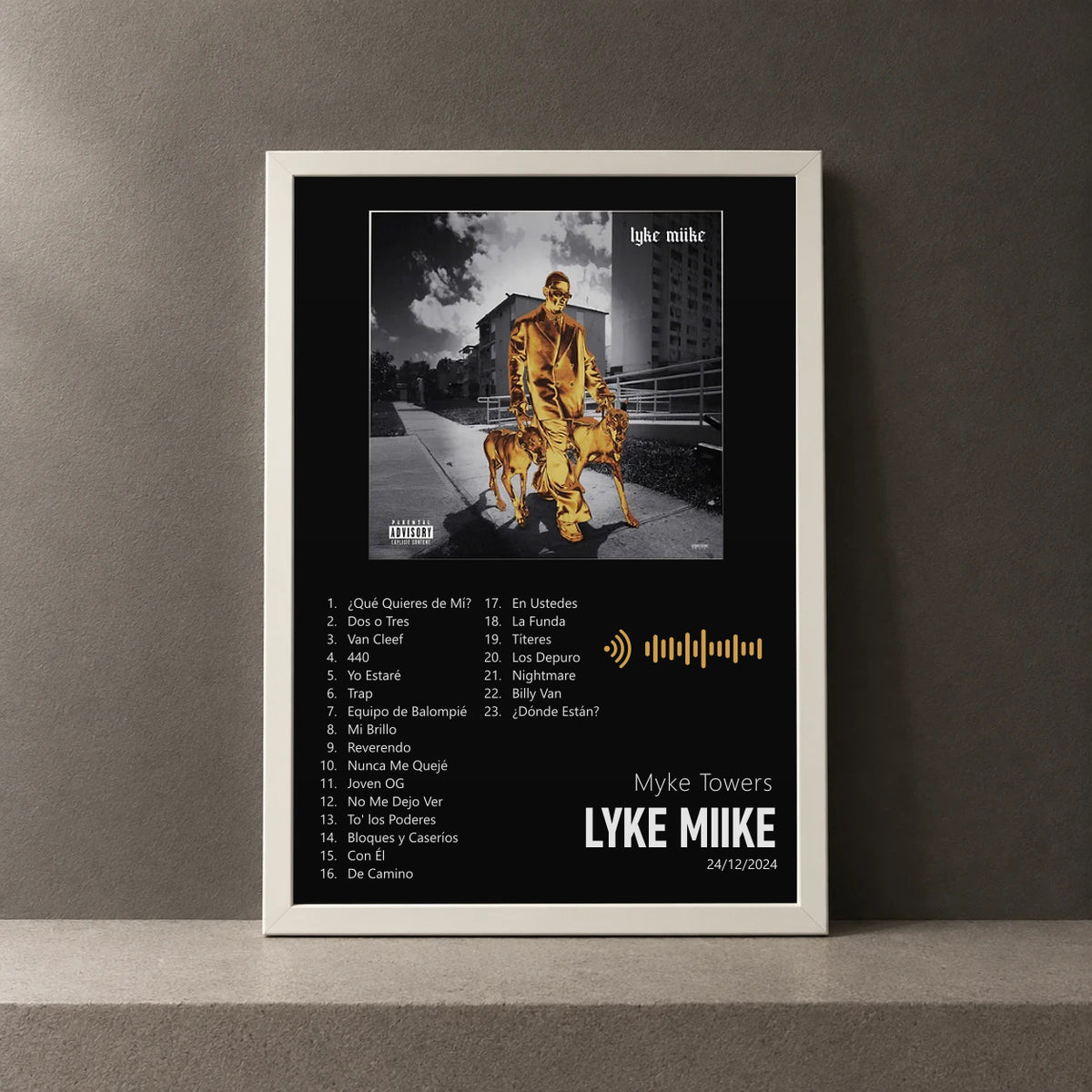 Cuadro de LYKE MIIKE de Myke Towers, marco de 18 x 24 cm