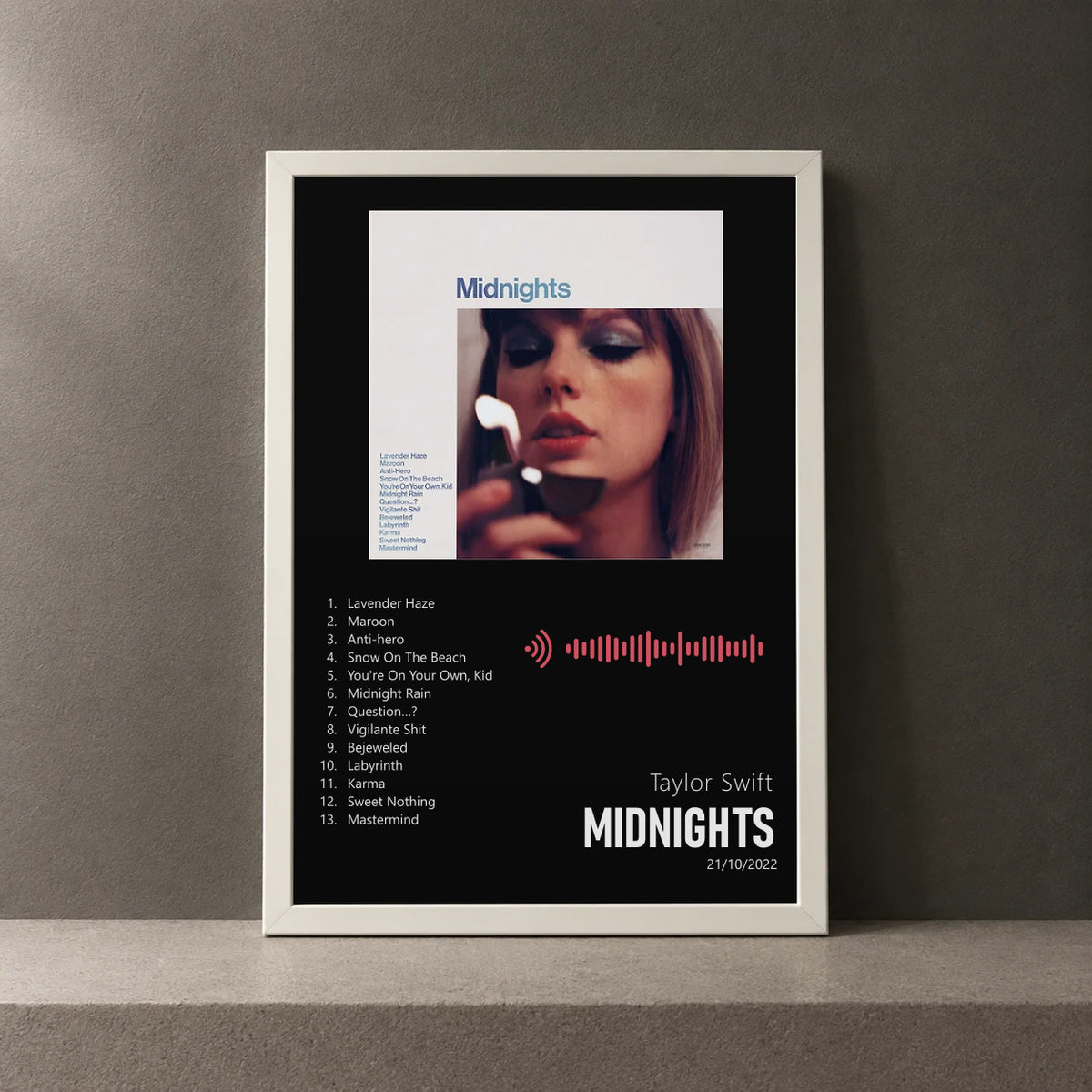 Cuadro de Midnights de Taylor Swift, marco de 18 x 24 cm