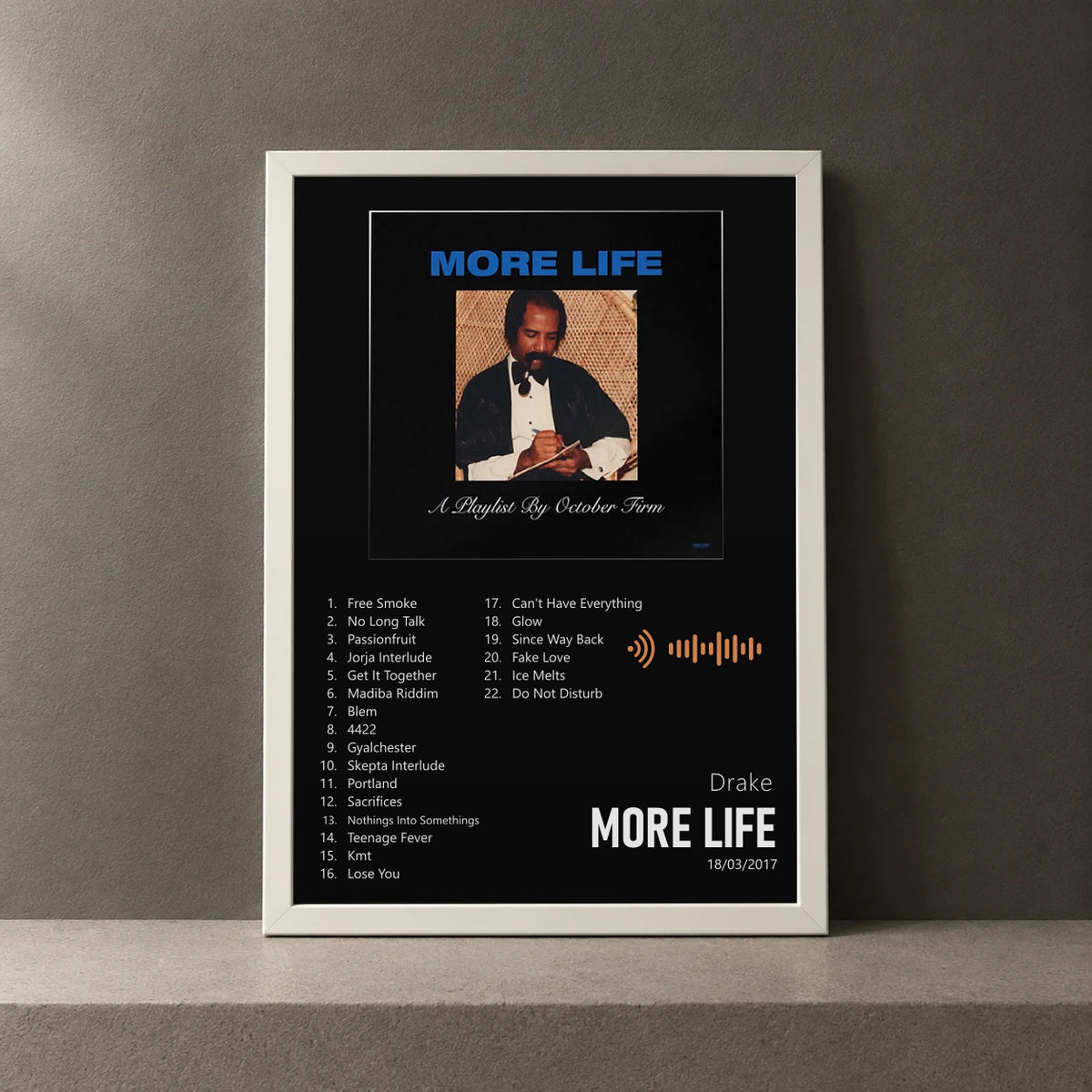 Cuadro de More Life de Drake, marco de 18 x 24 cm