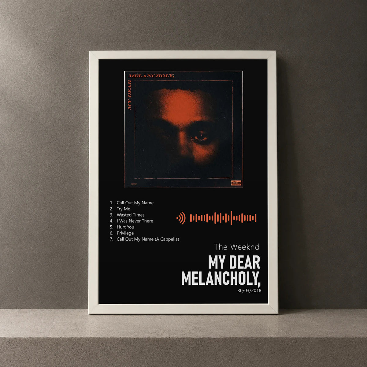 Cuadro de My Dear Melancholy, de The Weeknd, marco de 18 x 24 cm