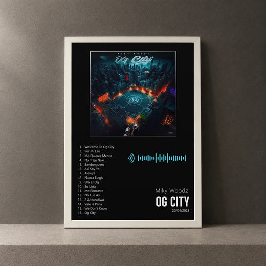 Cuadro de OG CITY de Miky Woodz, marco de 18 x 24 cm