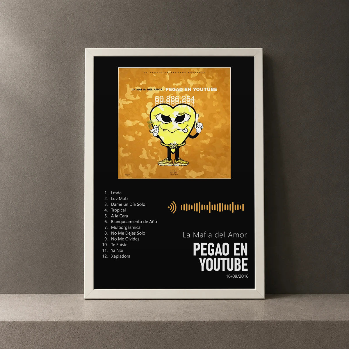 Cuadro de Pegao en Youtube de La Mafia del Amor, marco de 18 x 24 cm