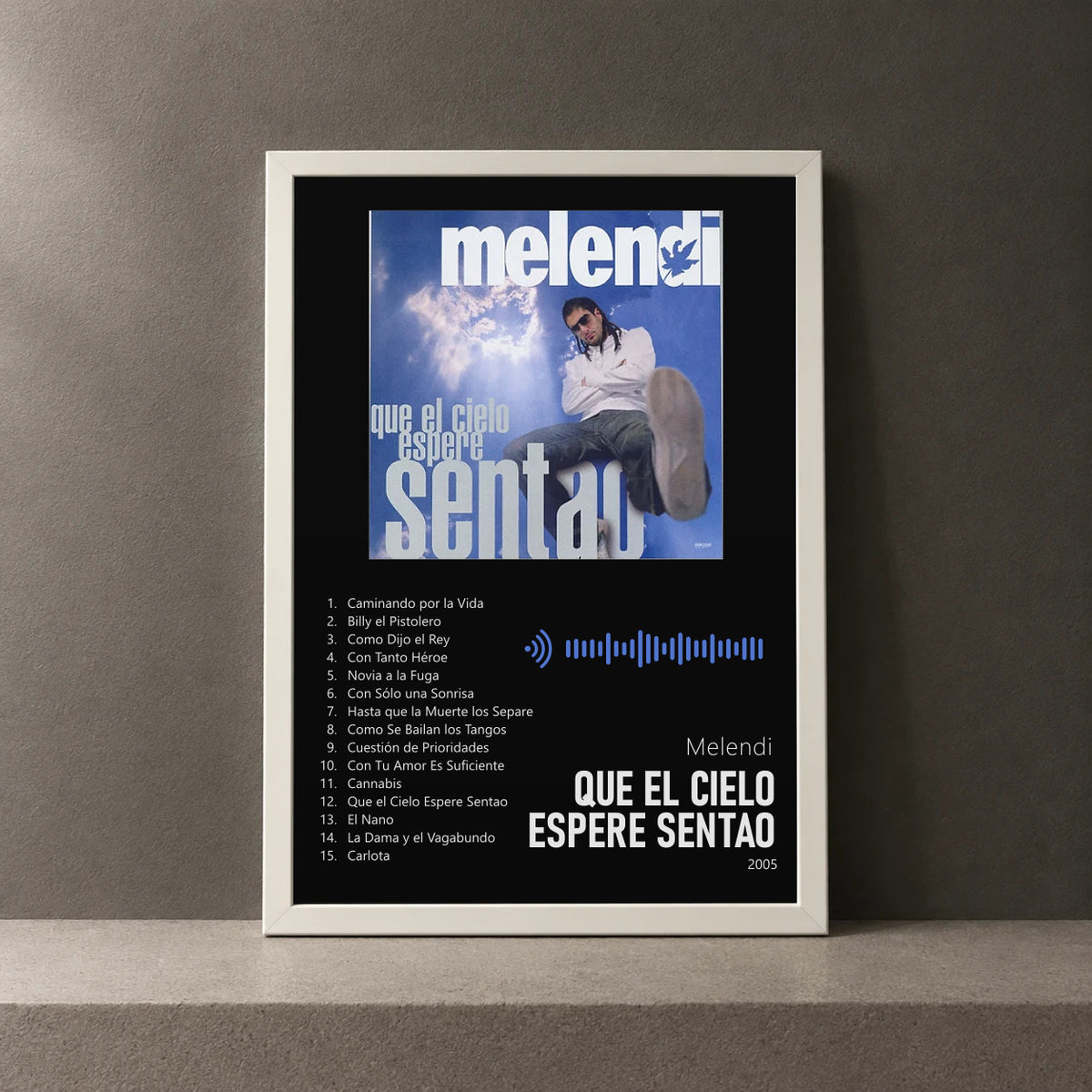 Cuadro de Que El Cielo Espere Sentao de Melendi, marco de 18 x 24 cm