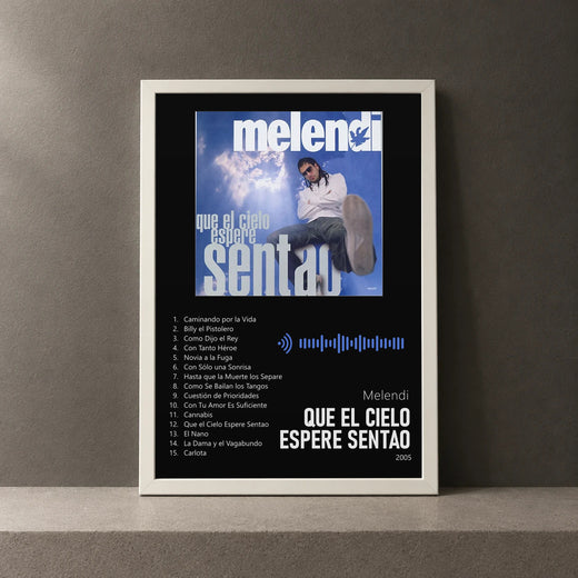 Cuadro de Que El Cielo Espere Sentao de Melendi, marco de 18 x 24 cm