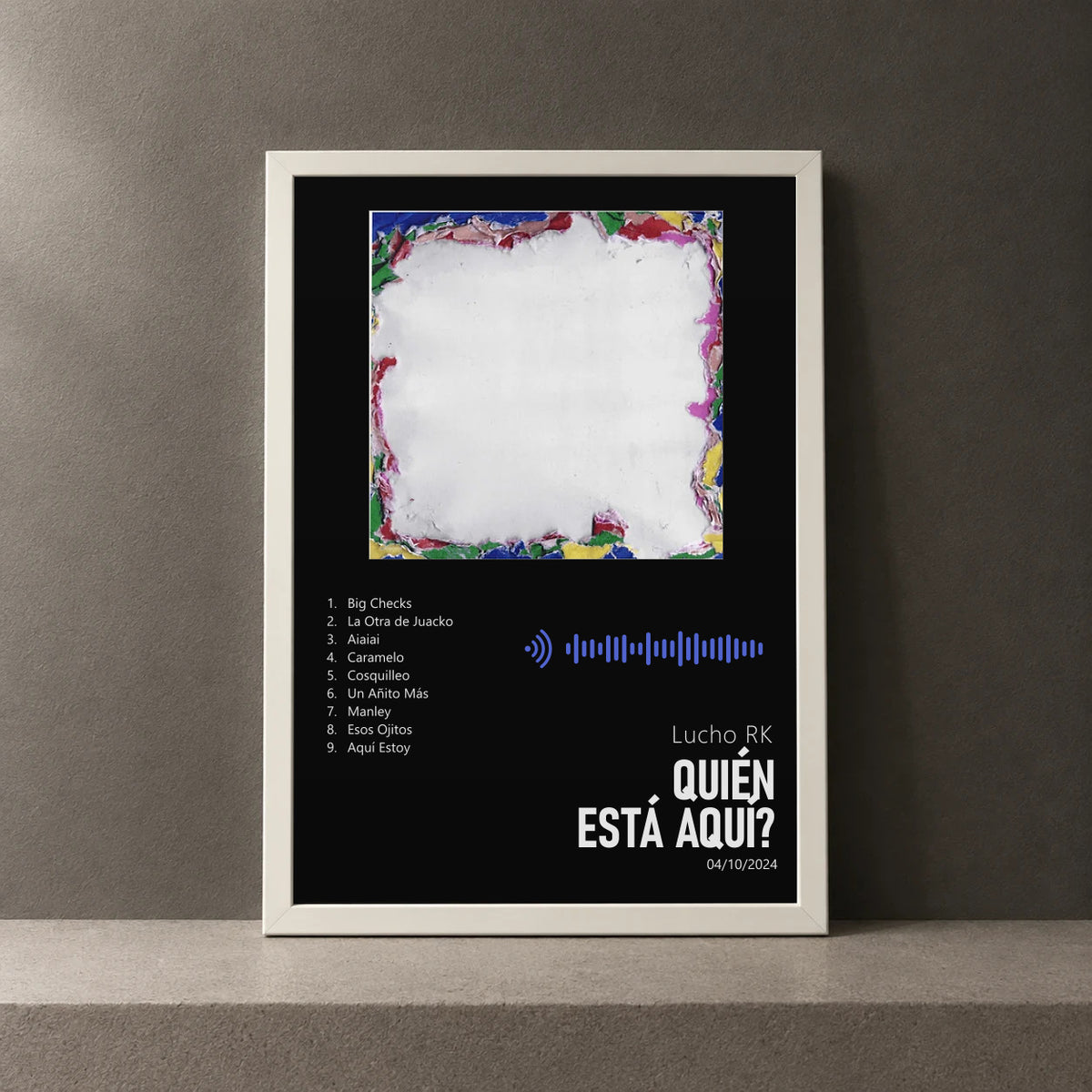 Cuadro de QUIÉN ESTÁ AQUÍ? de Lucho RK, marco de 18 x 24 cm
