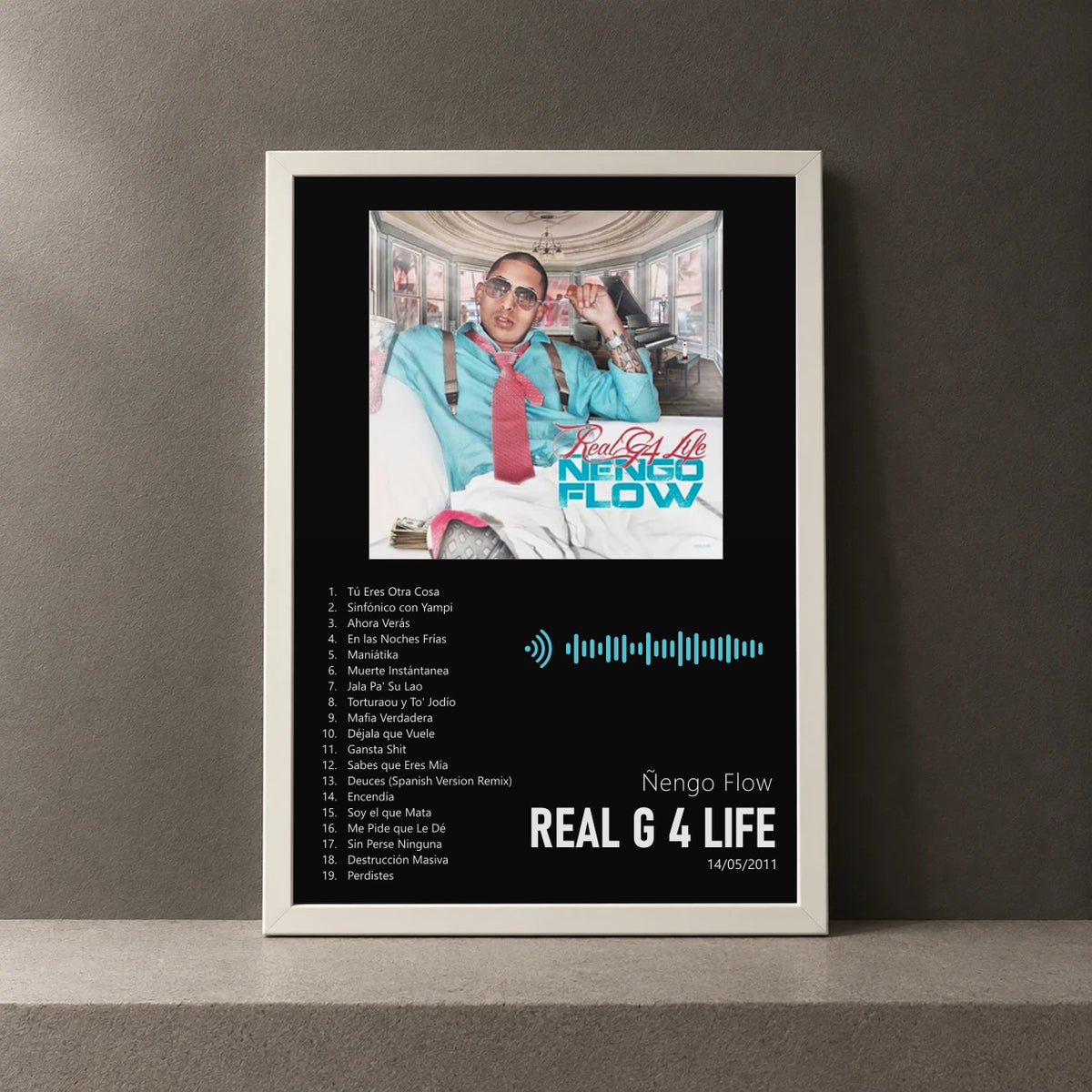 Cuadro de Real G 4 Life de Ñengo Flow, marco de 18 x 24 cm