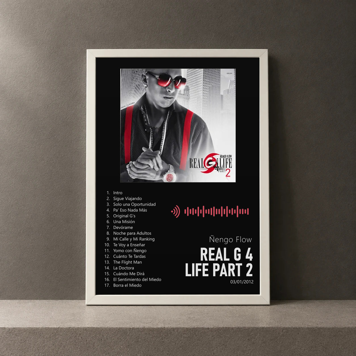 Cuadro de Real G 4 Life Part 2 de Ñengo Flow, marco de 18 x 24 cm