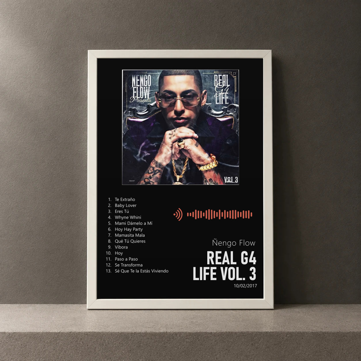 Cuadro de Real G4 Life Vol. 3 de Ñengo Flow, marco de 18 x 24 cm