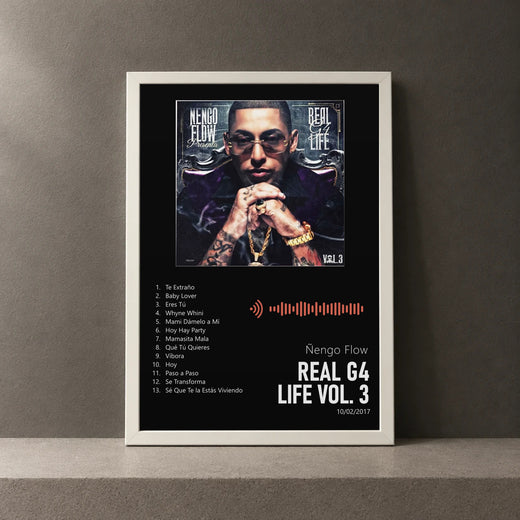 Cuadro de Real G4 Life Vol. 3 de Ñengo Flow, marco de 18 x 24 cm