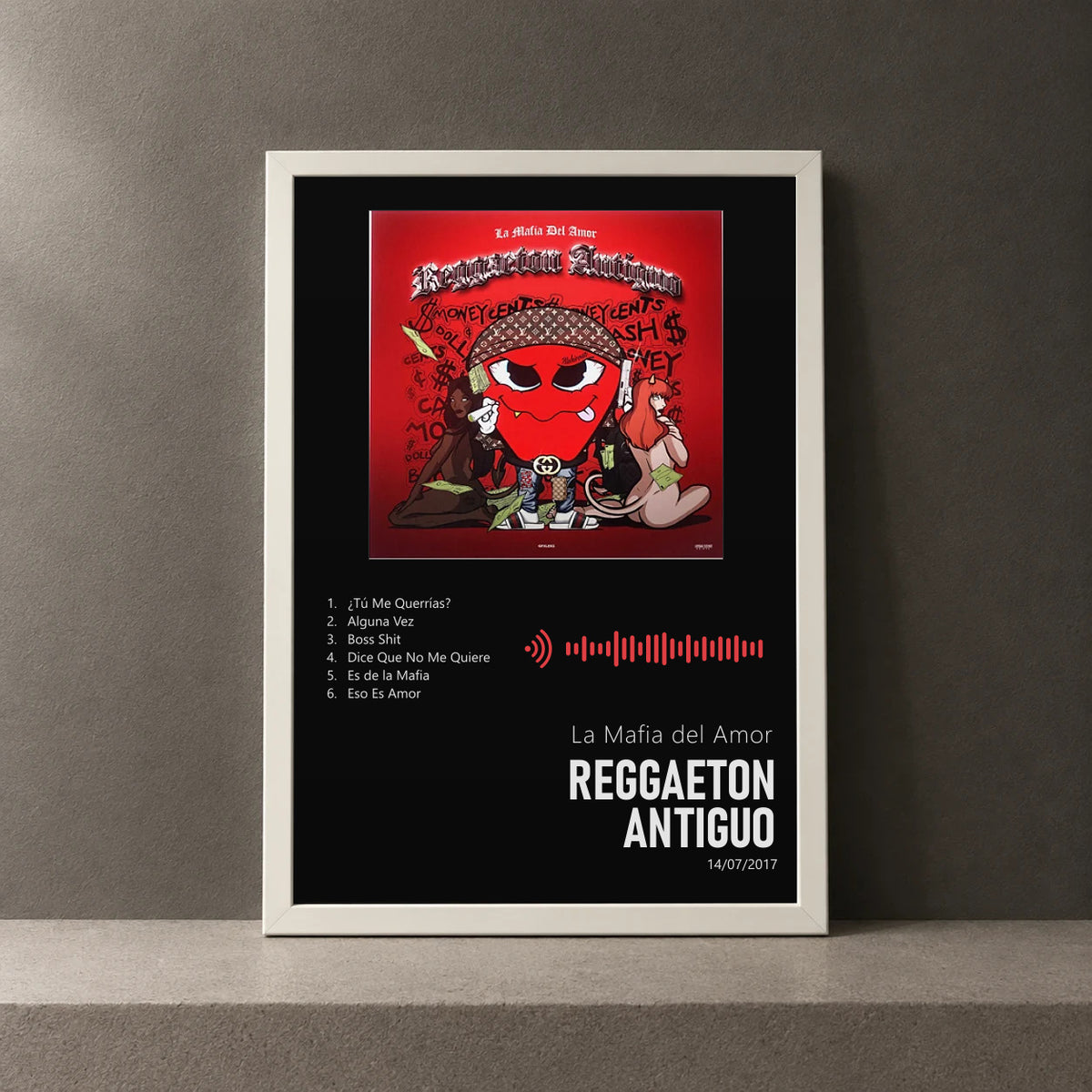 Cuadro de Reggaeton Antiguo de La Mafia del Amor, marco de 18 x 24 cm