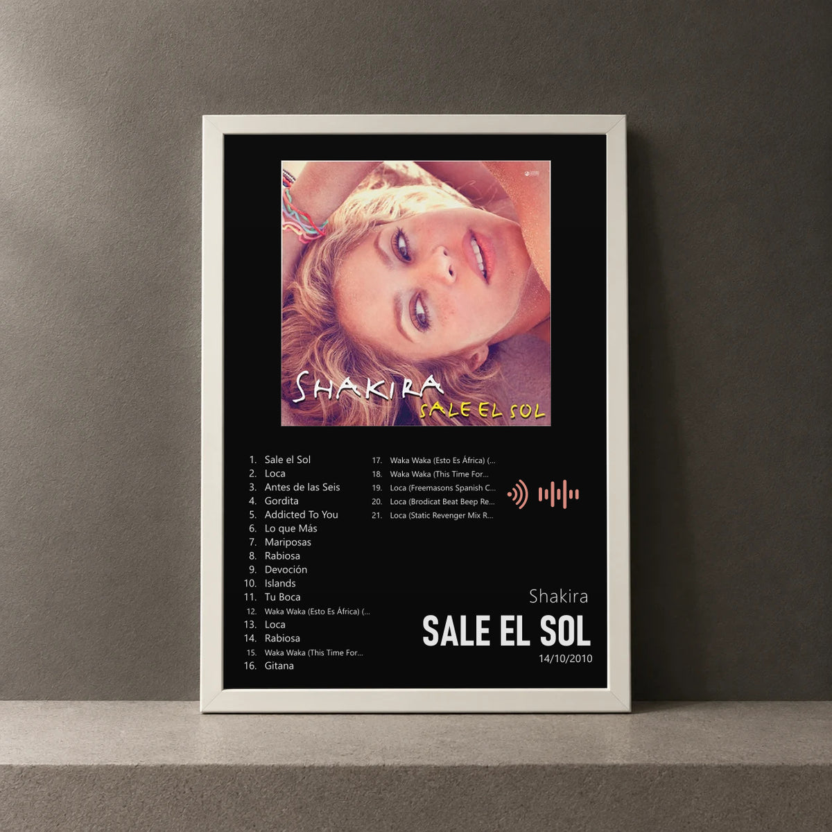 Cuadro de Sale el Sol de Shakira, marco de 18 x 24 cm