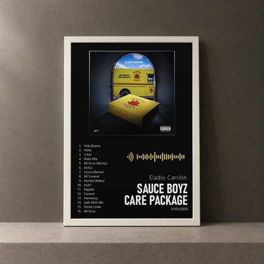 Cuadro de Sauce Boyz Care Package de Eladio Carrión, marco de 18 x 24 cm