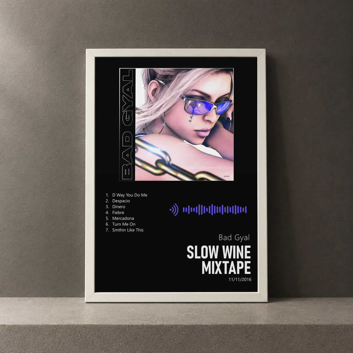 Cuadro de Slow Wine Mixtape de Bad Gyal, marco de 18 x 24 cm