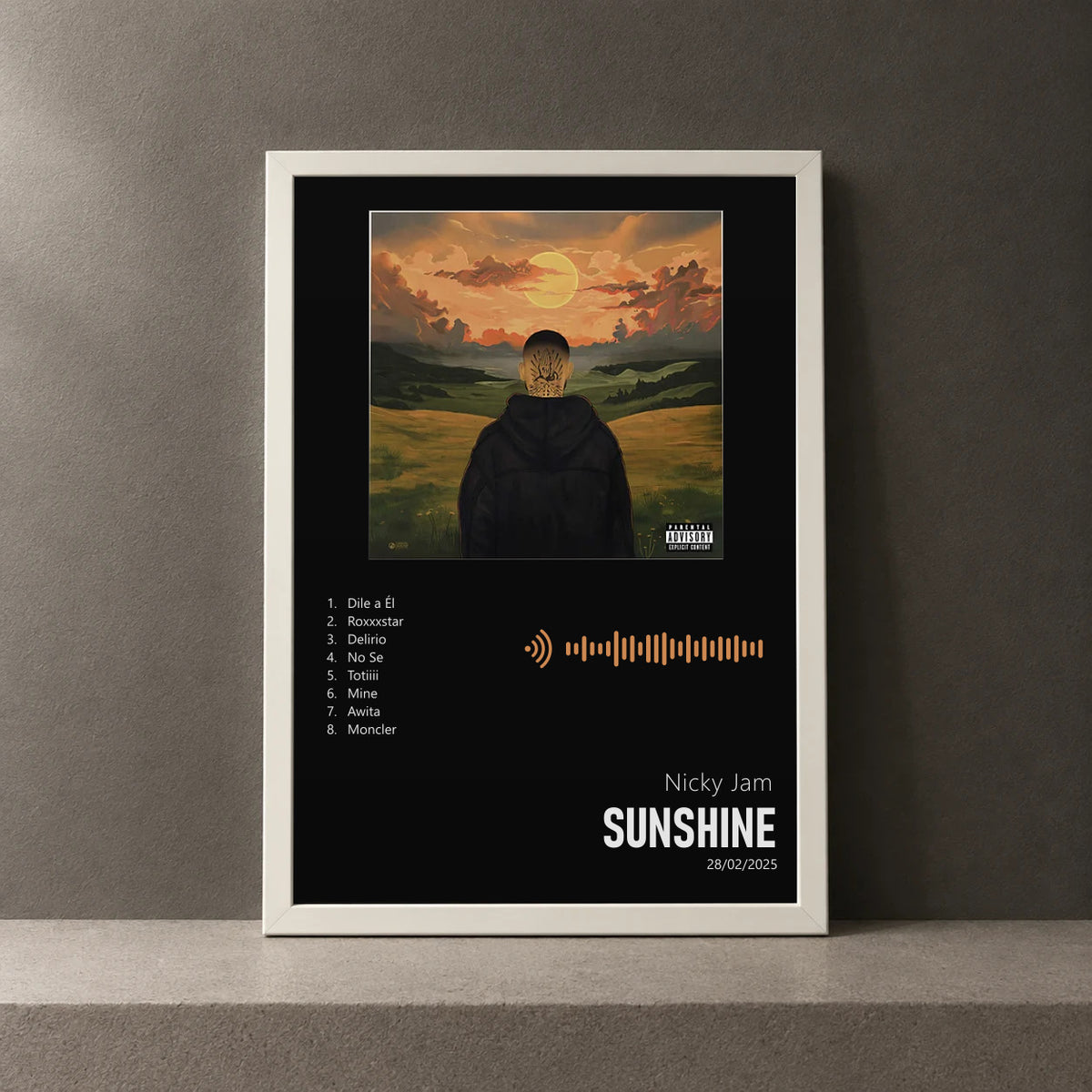 Cuadro de Sunshine de Nicky Jam, marco de 18 x 24 cm