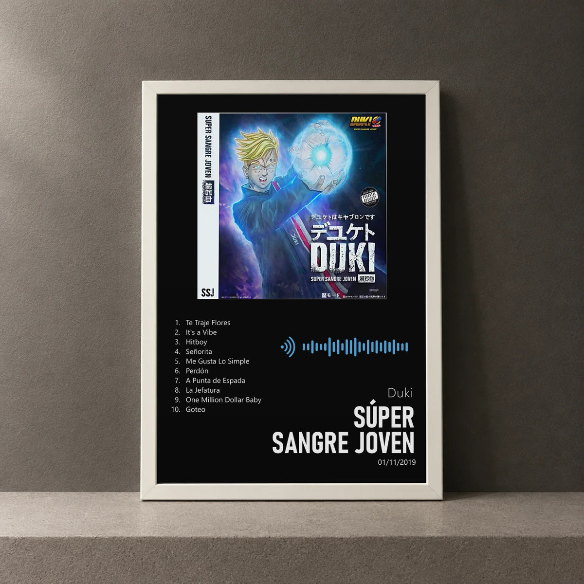 Cuadro de Súper Sangre Joven de Duki, marco de 18 x 24 cm