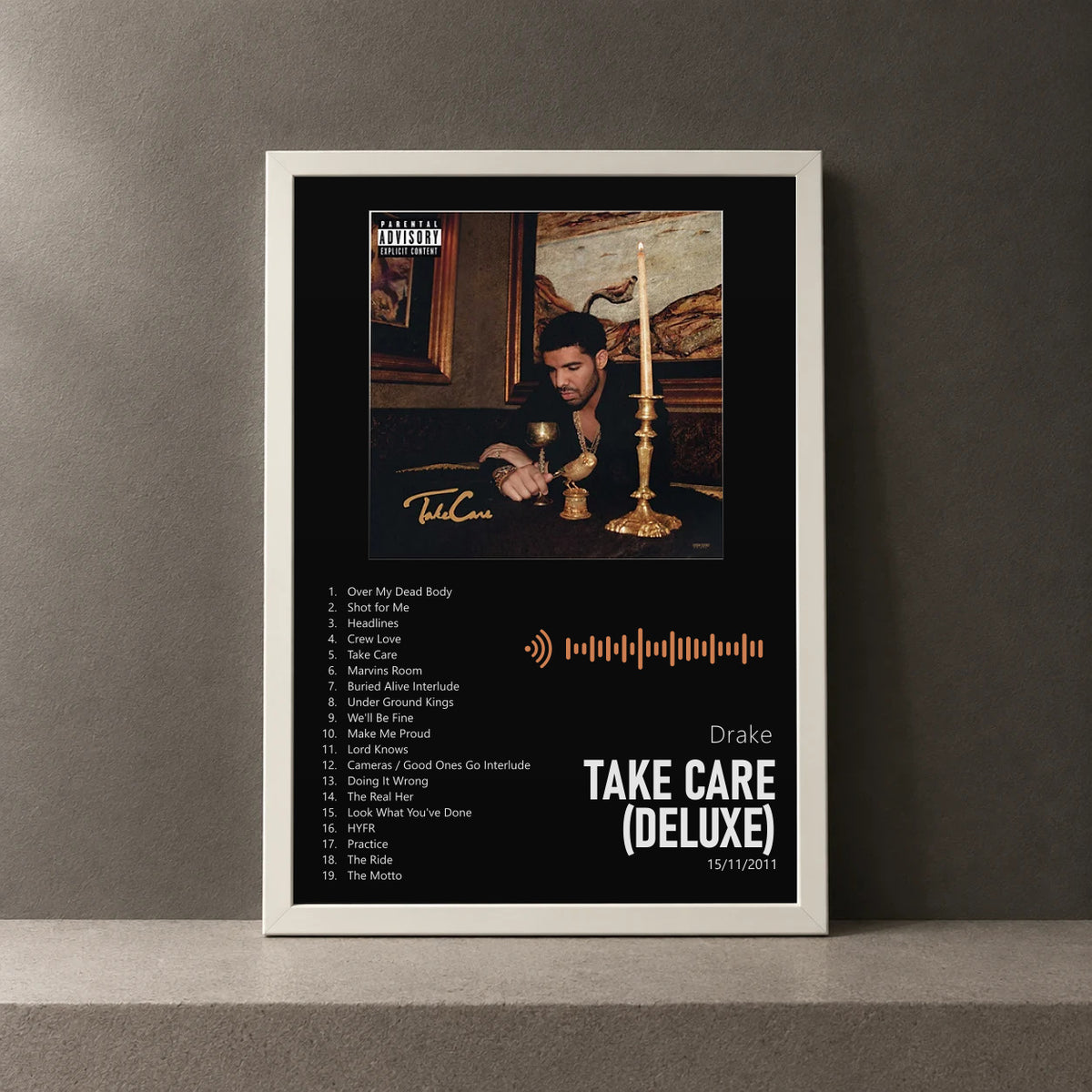 Cuadro de Take Care (Deluxe) de Drake, marco de 18 x 24 cm