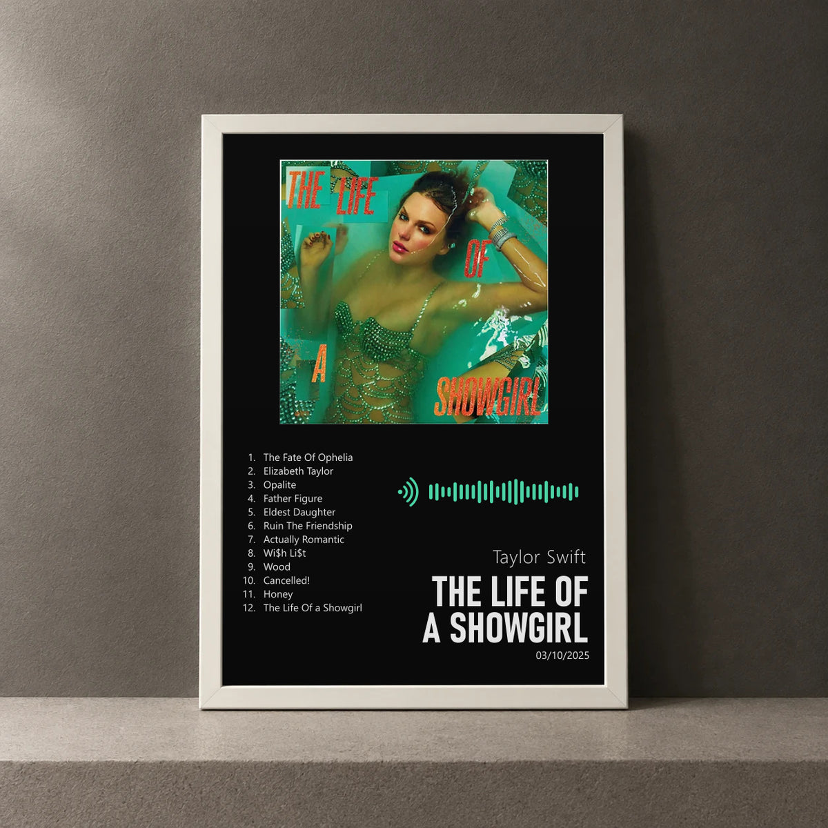 Cuadro de The Life of a Showgirl de Taylor Swift, marco de 18 x 24 cm