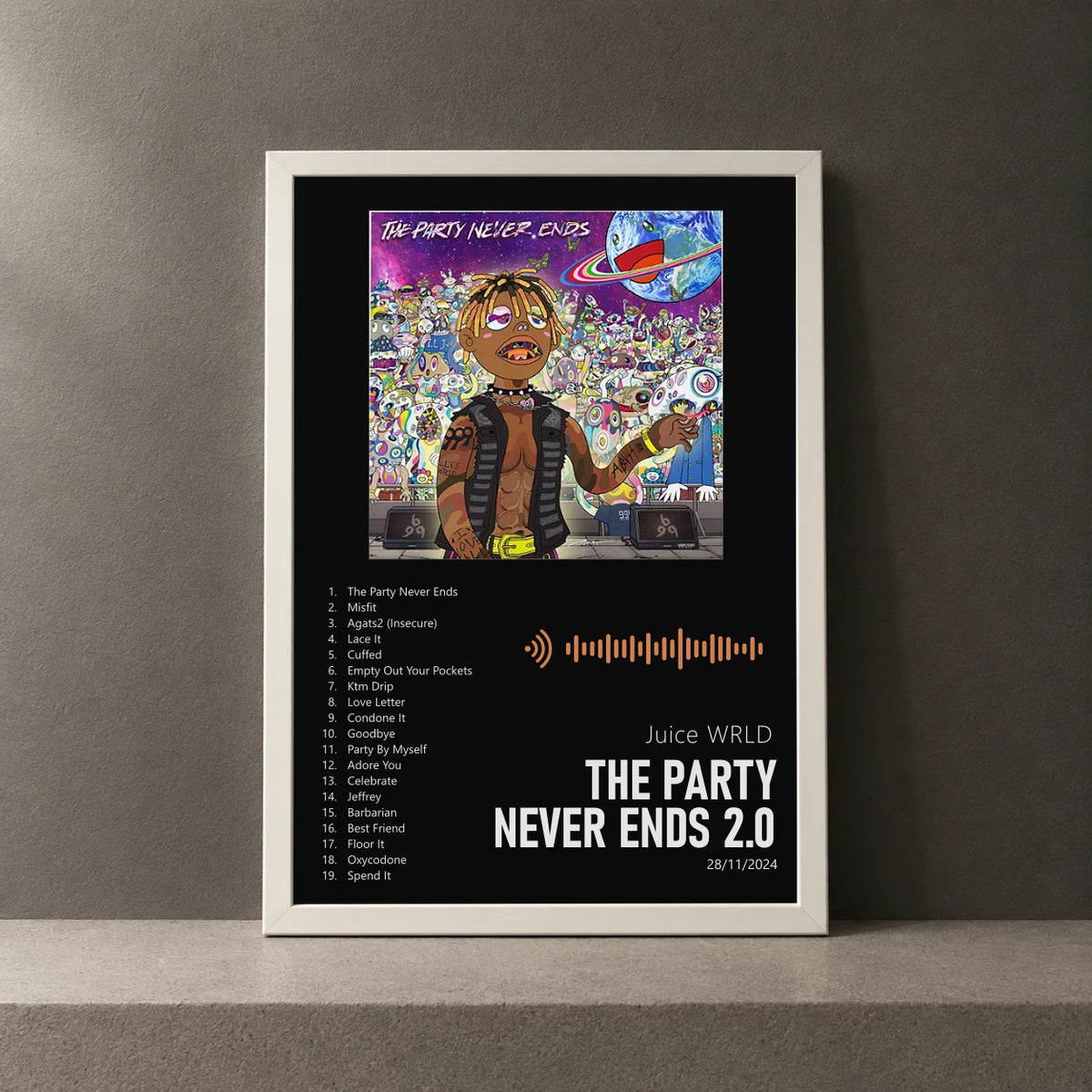Cuadro de The Party Never Ends 2.0 de Juice WRLD, marco de 18 x 24 cm
